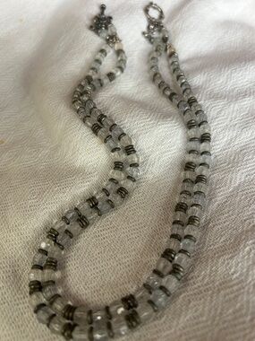Silver-Tone Clear Beaded Double Strand Necklace